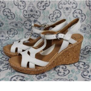 b.o.c. White and Tan Wedge Sandals